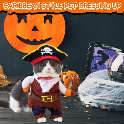 Funny Cat Pirate Costumes - Caribbean Style Pet Dressing up Cosplay Party Costume with Hat Small to Medium Dogs Cats Kitty Cute Fashion Prop Apparel for Halloween Christmas Party Accessories (S)