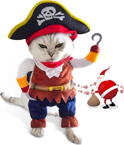 Funny Cat Pirate Costumes - Caribbean Style Pet Dressing up Cosplay Party Costume with Hat Small to Medium Dogs Cats Kitty Cute Fashion Prop Apparel for Halloween Christmas Party Accessories (S)