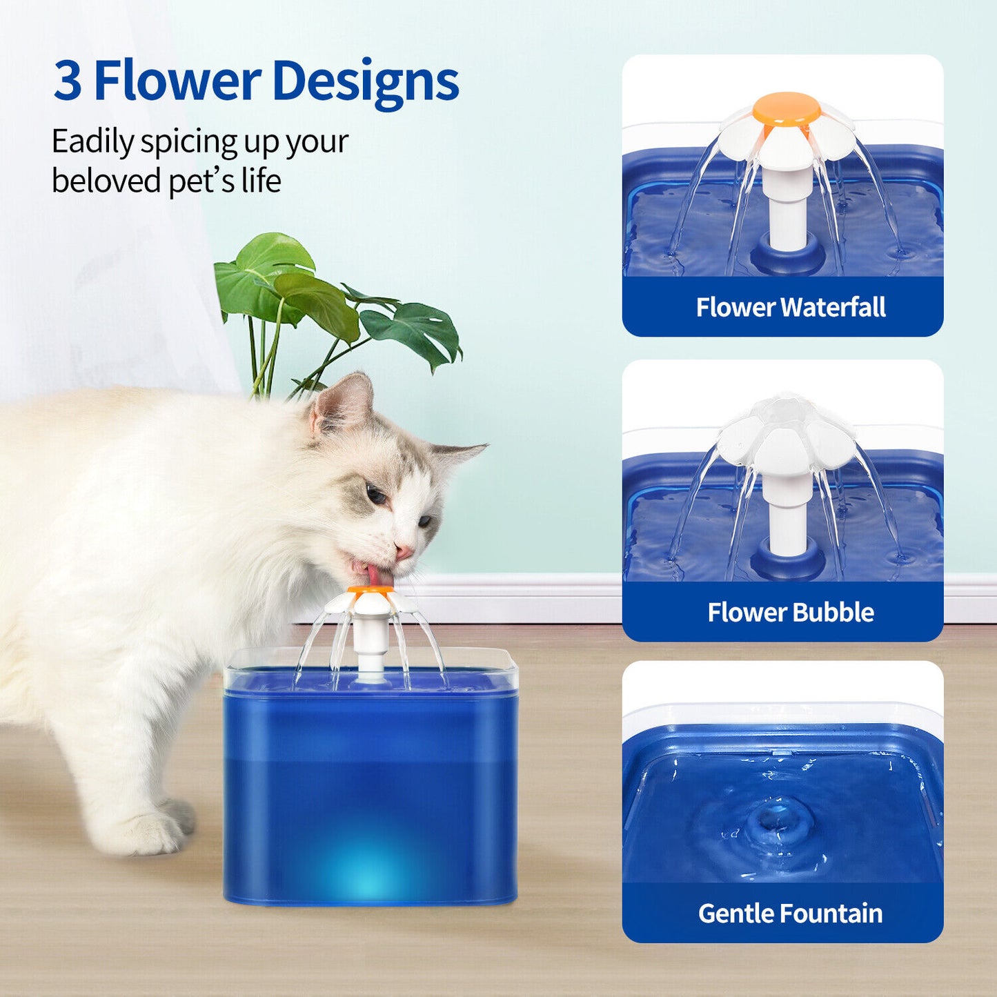 2L Pet Dog Cat Water Fountain Automatic LED Auto Dish Drinking Dispenser Bowl